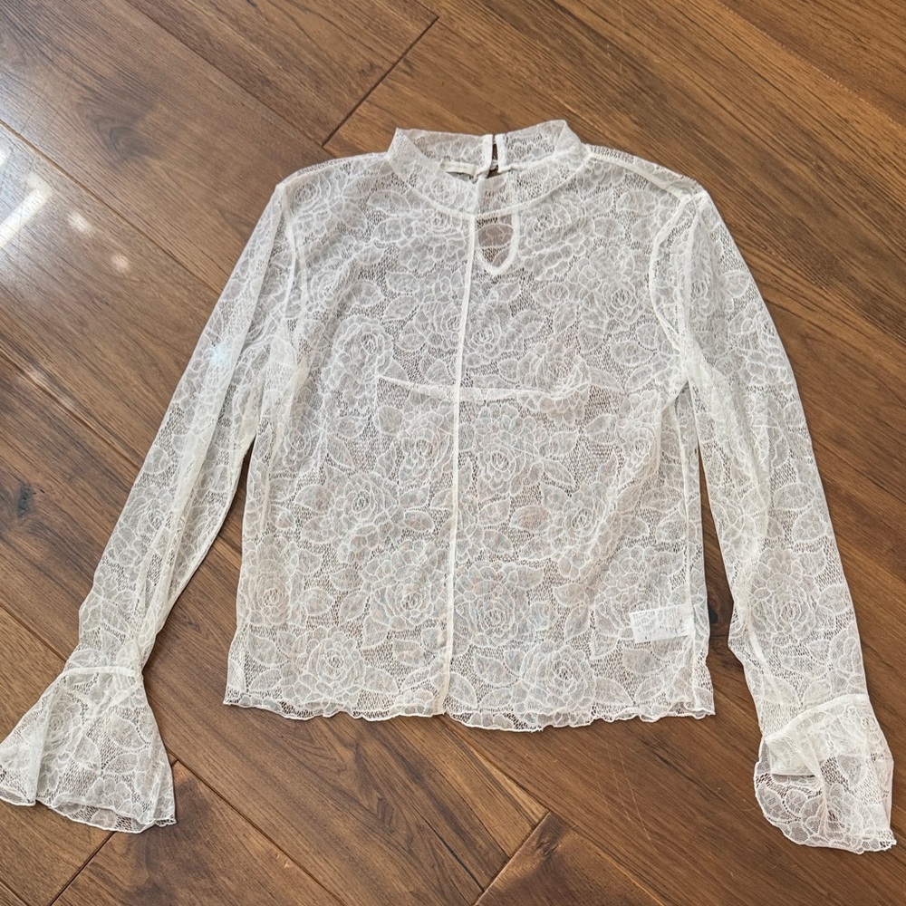 Urban Outfitters White Floral Lace High-Neck Blouse
